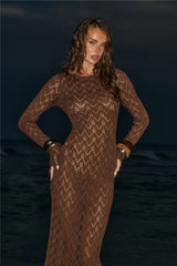 Island Aura Long Sleeve Knit Maxi Dress Chocolate