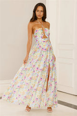 Hibiscus Hues Halter Maxi Dress Print