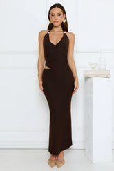Midnight Élan Halter Maxi Dress Brown