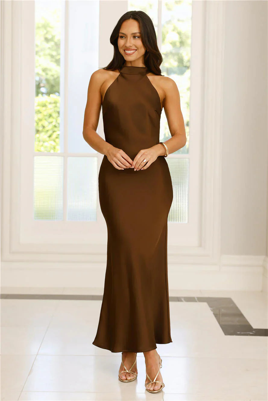 Icon Status Satin Maxi Dress Chocolate