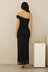 Berry Fresh Mesh One Shoulder Maxi Dress Black