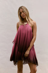 Daydream Diva Halter Mesh Mini Dress Plum